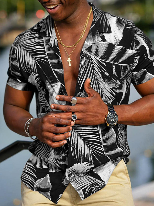 men's Hawaiian shirt front view tropical beach vacation
