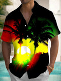 Coconut Tree Sunset Men's Pocket Short Sleeve Shirts