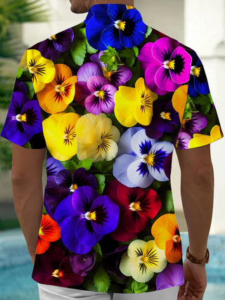Men's blue floral short sleeve shirt back view
