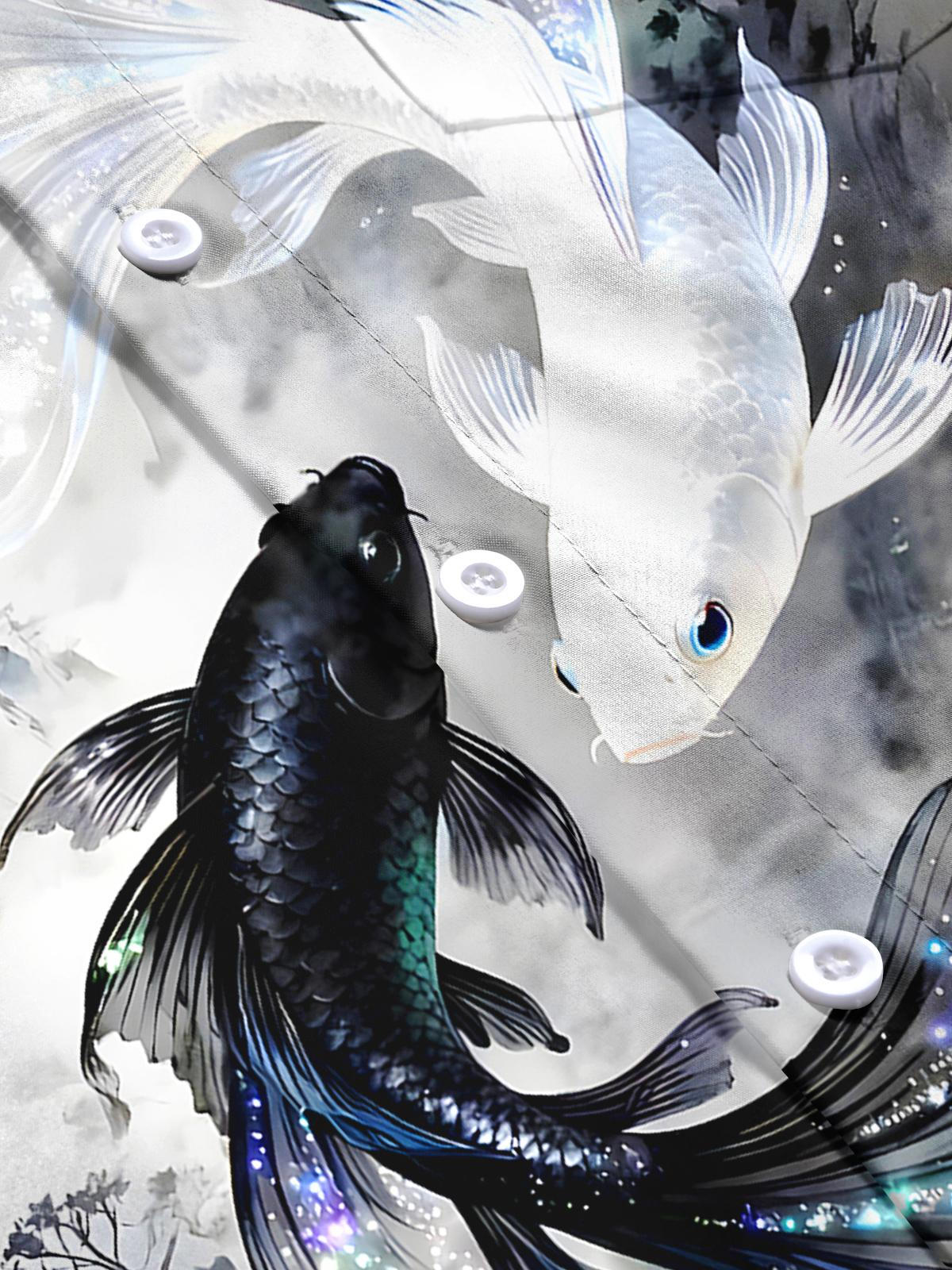 Wash Painting Gold Fish Men's Pocket Short Sleeve Shirts