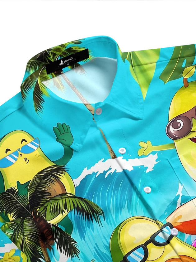 Fun Surfing Avocado Men's Pocket Short Sleeve Shirts