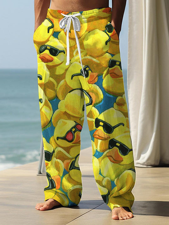 Men's Hawaiian retro print casual pants front view for tropical beach vacation