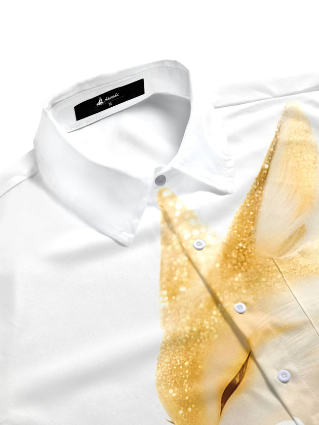 Men's short sleeve shirt with animal fox print, side view