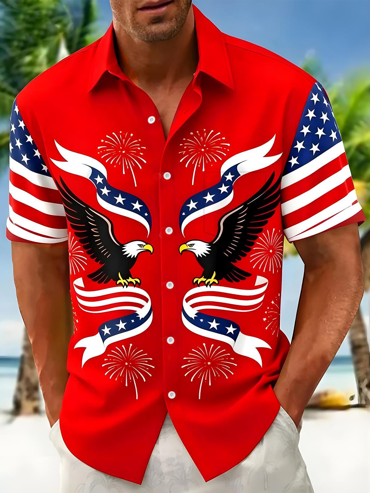 men's eagle print shirt front view Independence Day
