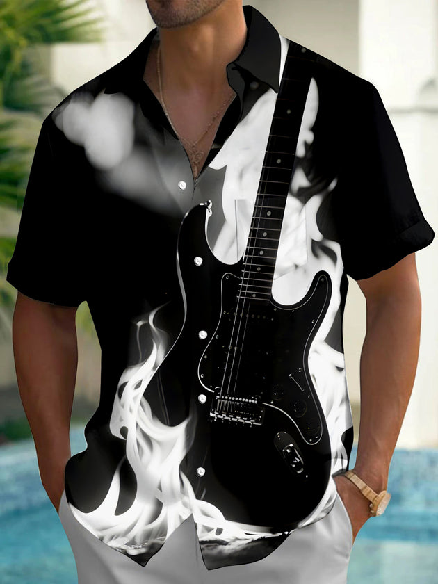 men's guitar print shirt front view