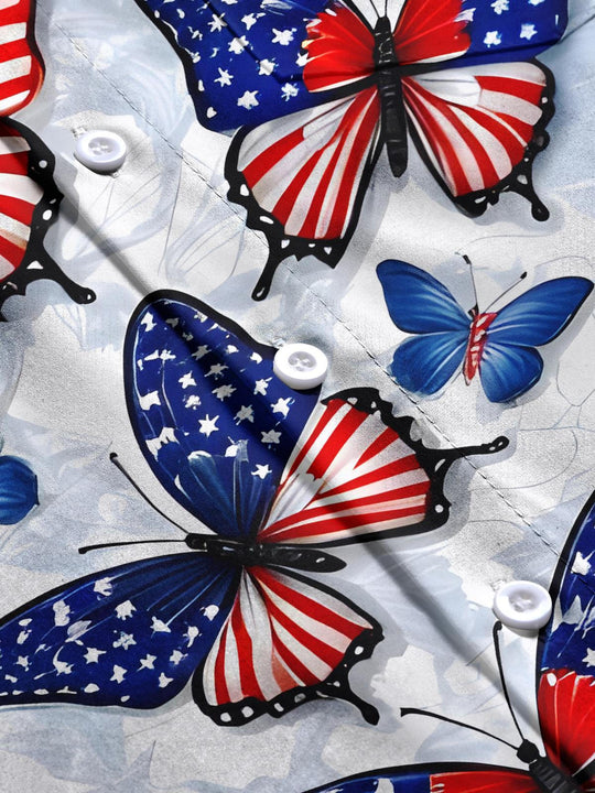 Independence Day Butterfly Men's Pocket Short Sleeve Shirts