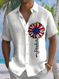 American Flag Sunflower Print Short Sleeve Men's Shirts With Pocket