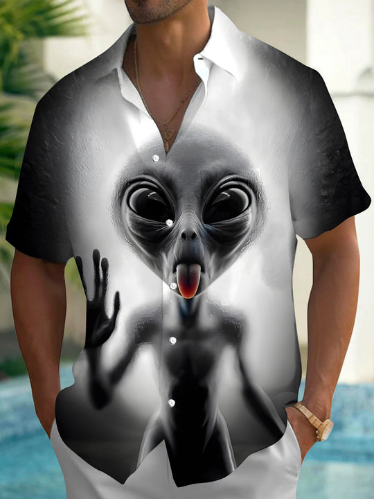 men's funny alien pocket short sleeve shirt front view