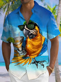 Hawaiian Parrot Print Men's Pocket Short Sleeve Shirts