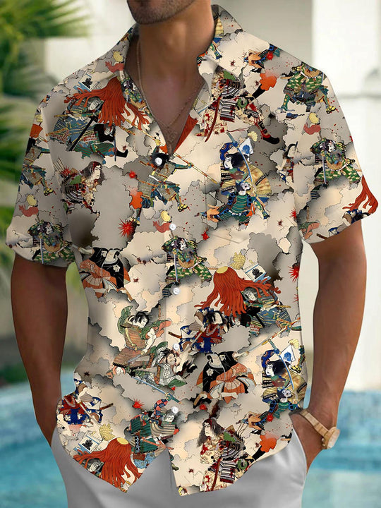 Samurai Art Print Men's Pocket Short Sleeve Shirts