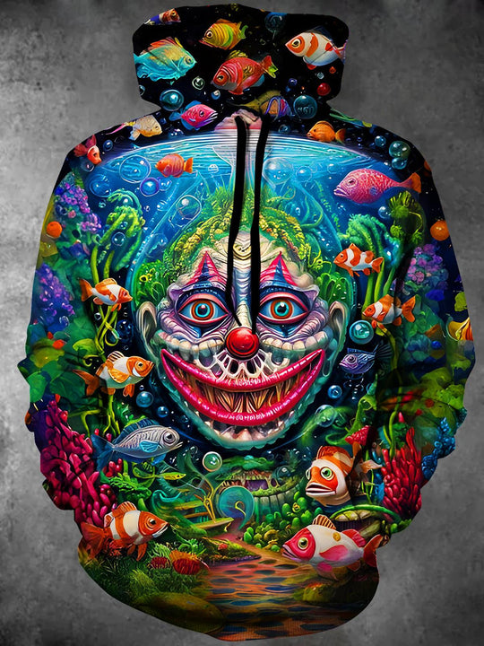 Men's long sleeve pullover hoodie with fish print front view Halloween costume