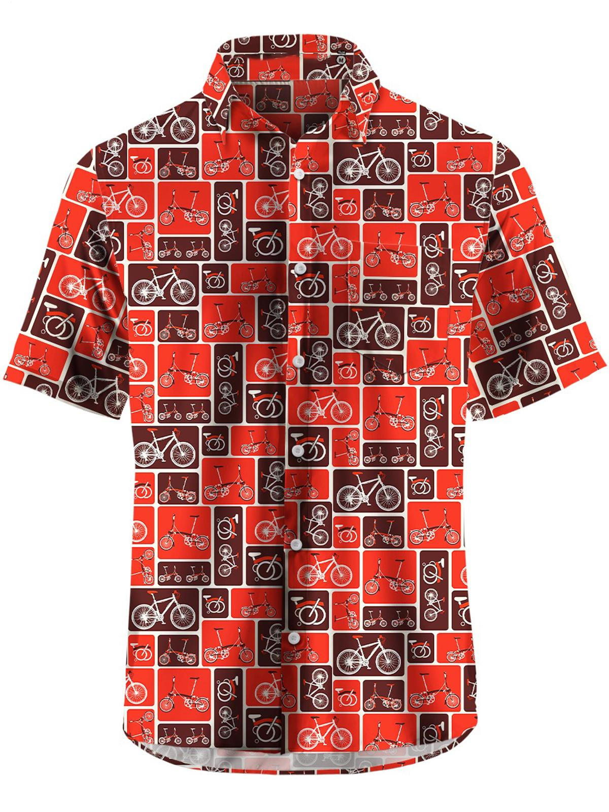 Bicycle Print Men's Pocket Short Sleeve Shirts