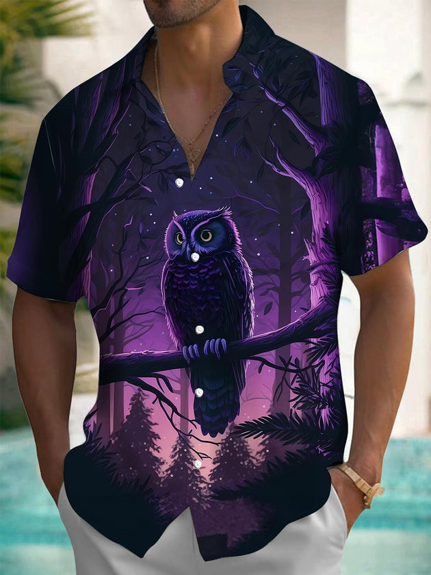 men's owl print shirt front view