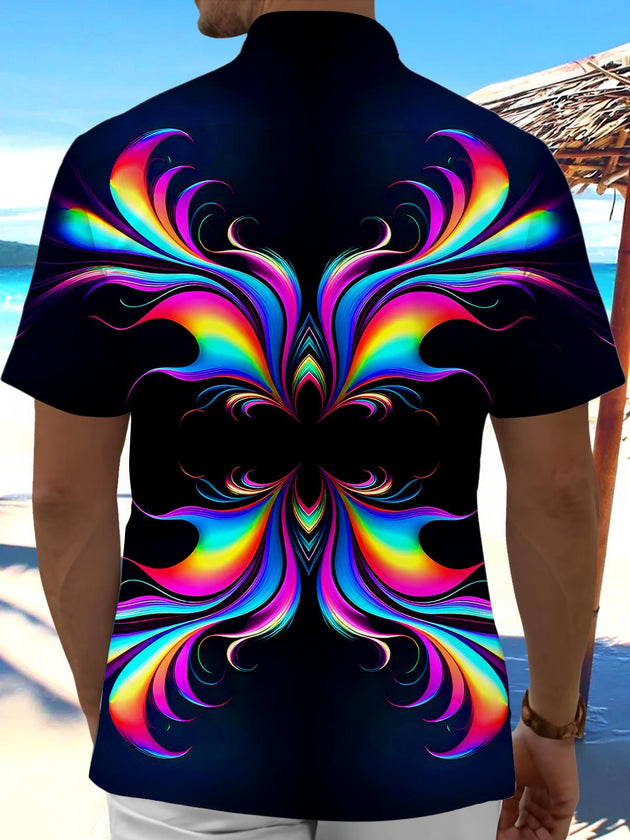 men abstract print tie dye short sleeve shirt back view
