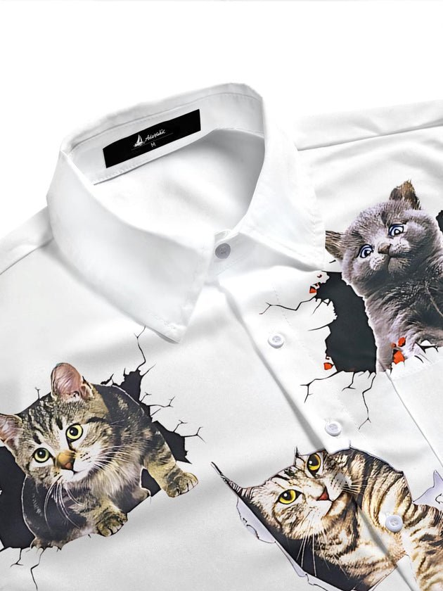 men's cat print pocket half sleeve shirt side view