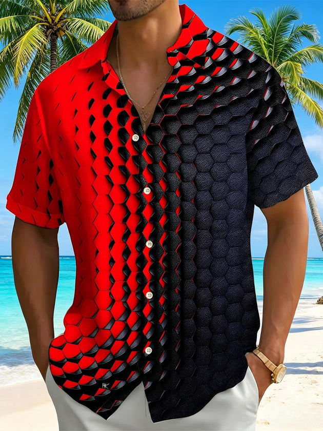 men's red gradient print shirt front view