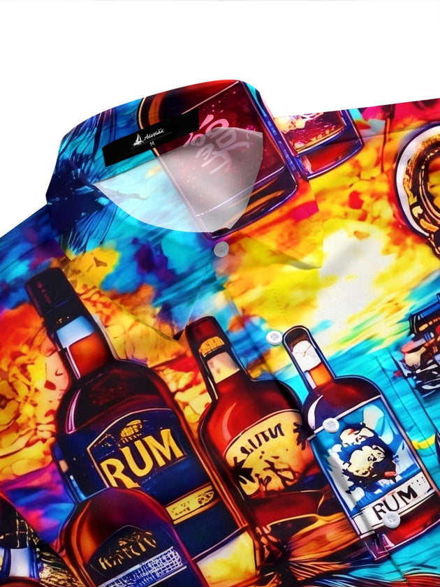 Colorful Pirate Skull Rum Wine Men's Pocket Short Sleeve Shirts