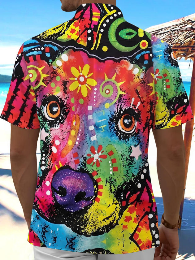 men's colorful aloha shirt back view