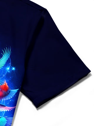 Men's short sleeve shirt with music print detail close-up