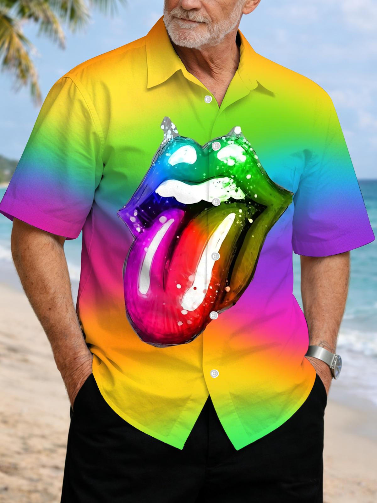 Rainbow Tongue Art Print Men's Pocket Short Sleeve Shirts