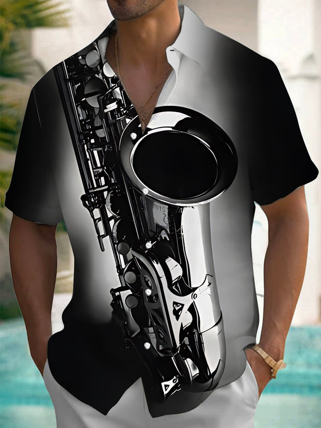 men's music print shirt front view