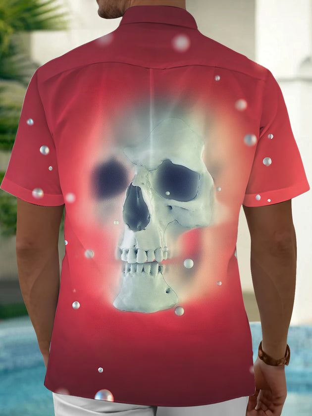 Skull Print Men's Pocket Short Sleeve Shirts