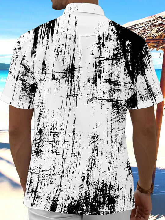Black And White Abstract Tie Dye Brushstroke Men's Pocket Short Sleeve Shirts
