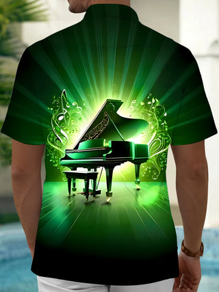 men's guitar print shirt side view