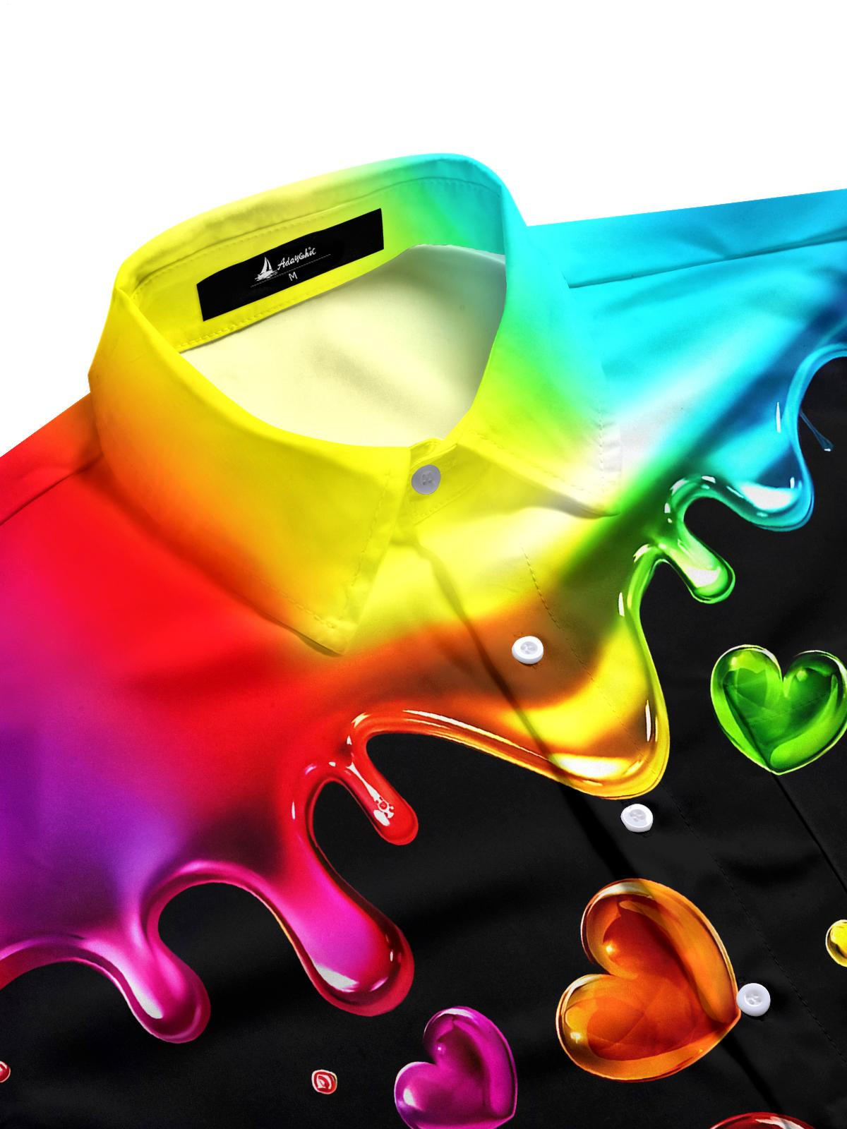 Tie Dye Heart Men's Pocket Short Sleeve Shirts