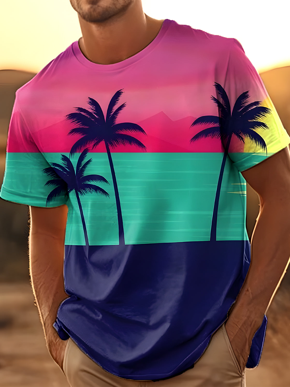 Coconut Tree Round Neck Short Sleeve Men's T-shirt