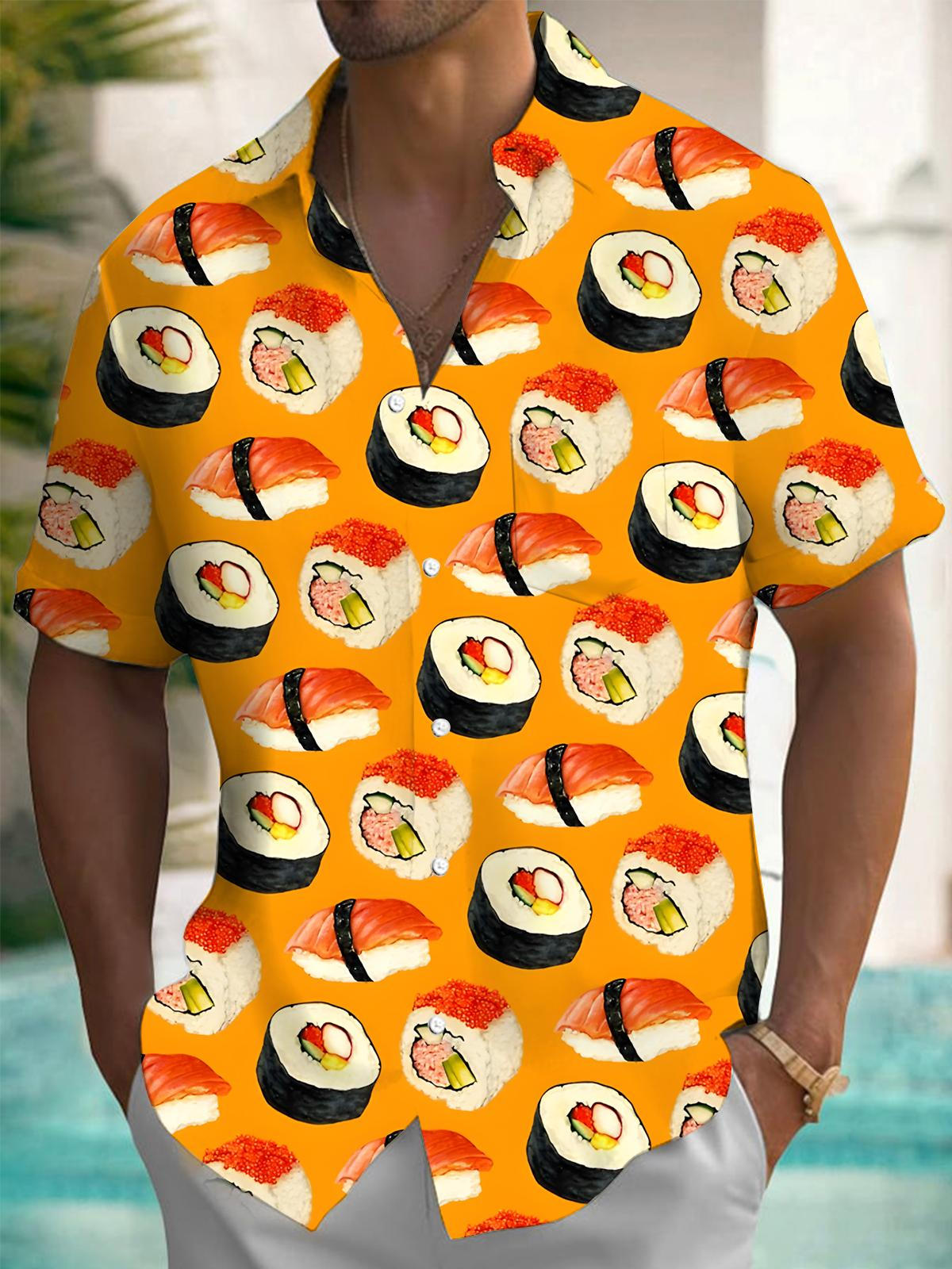 Sushi Print Men's Pocket Short Sleeve Shirts