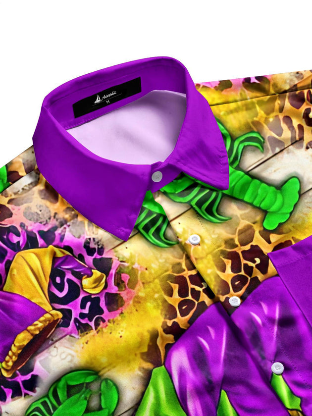 Mardi Gras Print Men's Pocket Short Sleeve Shirts