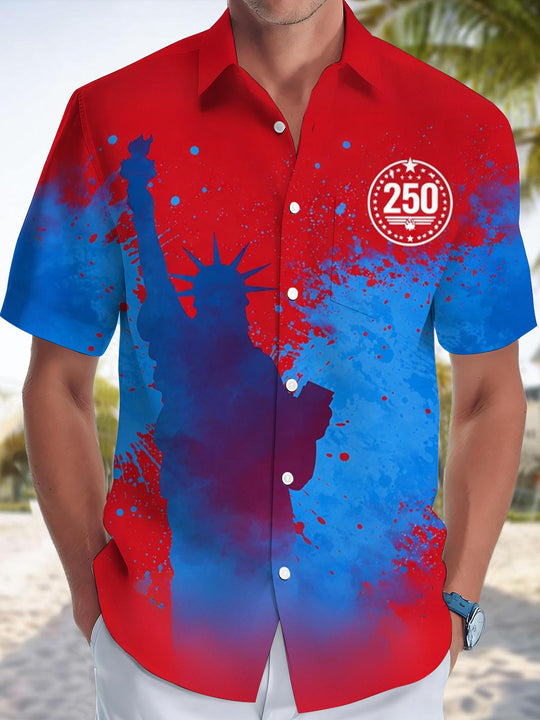 Men's Statue of Liberty print short sleeve shirt front view for Independence Day