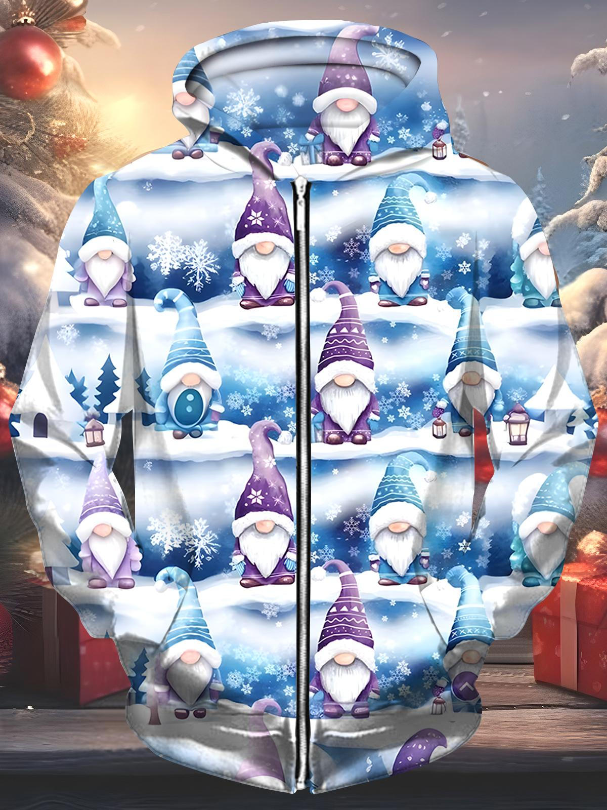 Gnomes Men's Pocket Long Sleeve Zip Up Hoodies