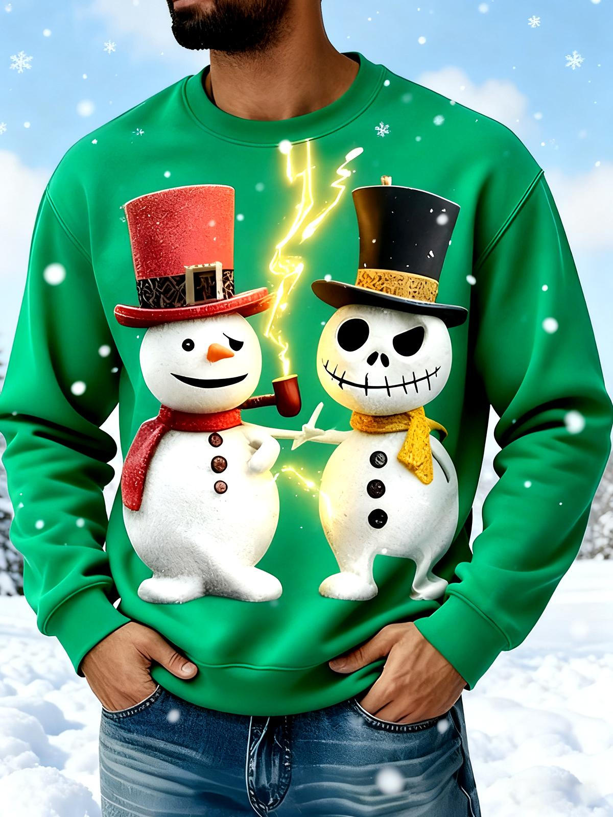 Snowman Men's Print Round Neck Long Sleeve Sweatshirt