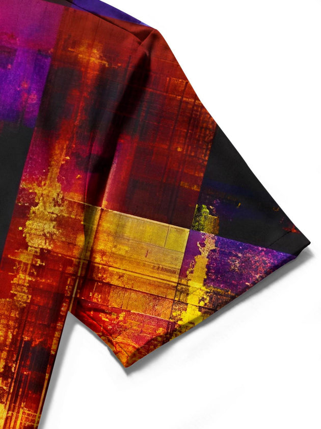 men's geometric pocket short sleeve shirt close-up detail stitching texture