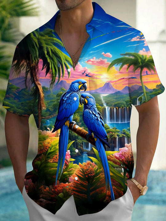 men's Hawaiian shirt front view tropical beach vacation