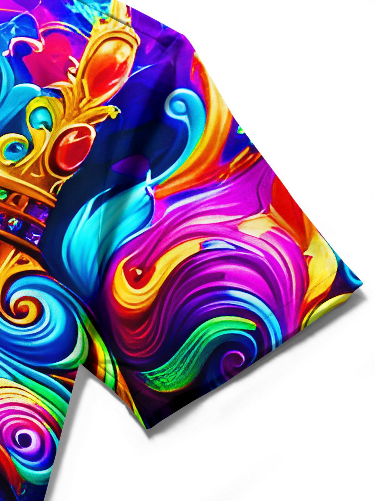 Funny Colorful Skull Swirl Halloween Men's Pocket Short Sleeve Shirts