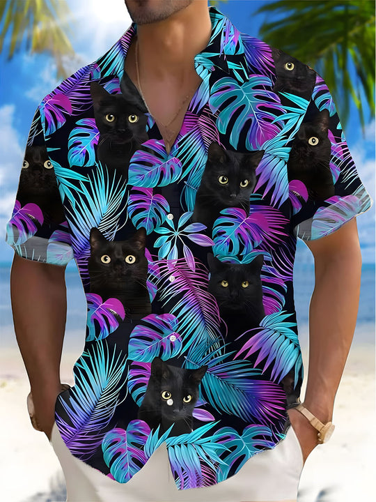 men's cat print shirt front view