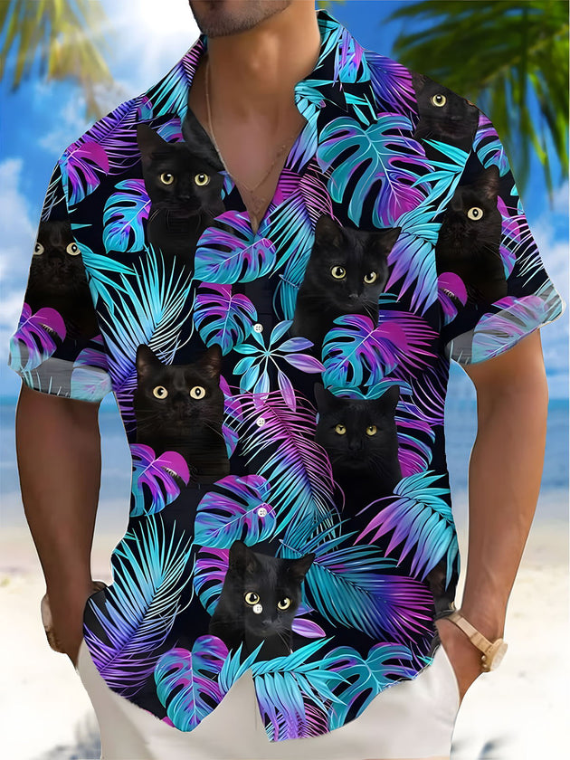 men's cat print shirt front view