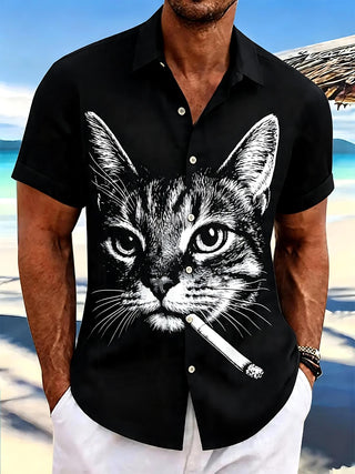 men's cat print shirt front view