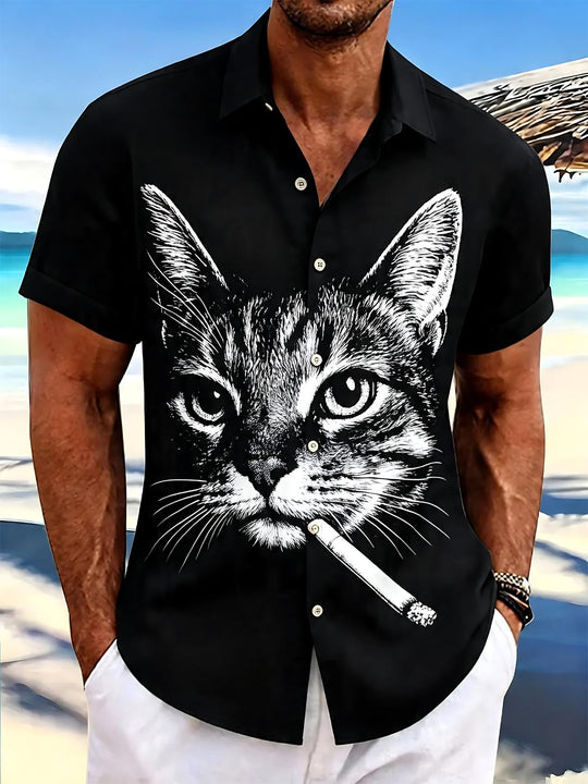 men's cat print shirt front view