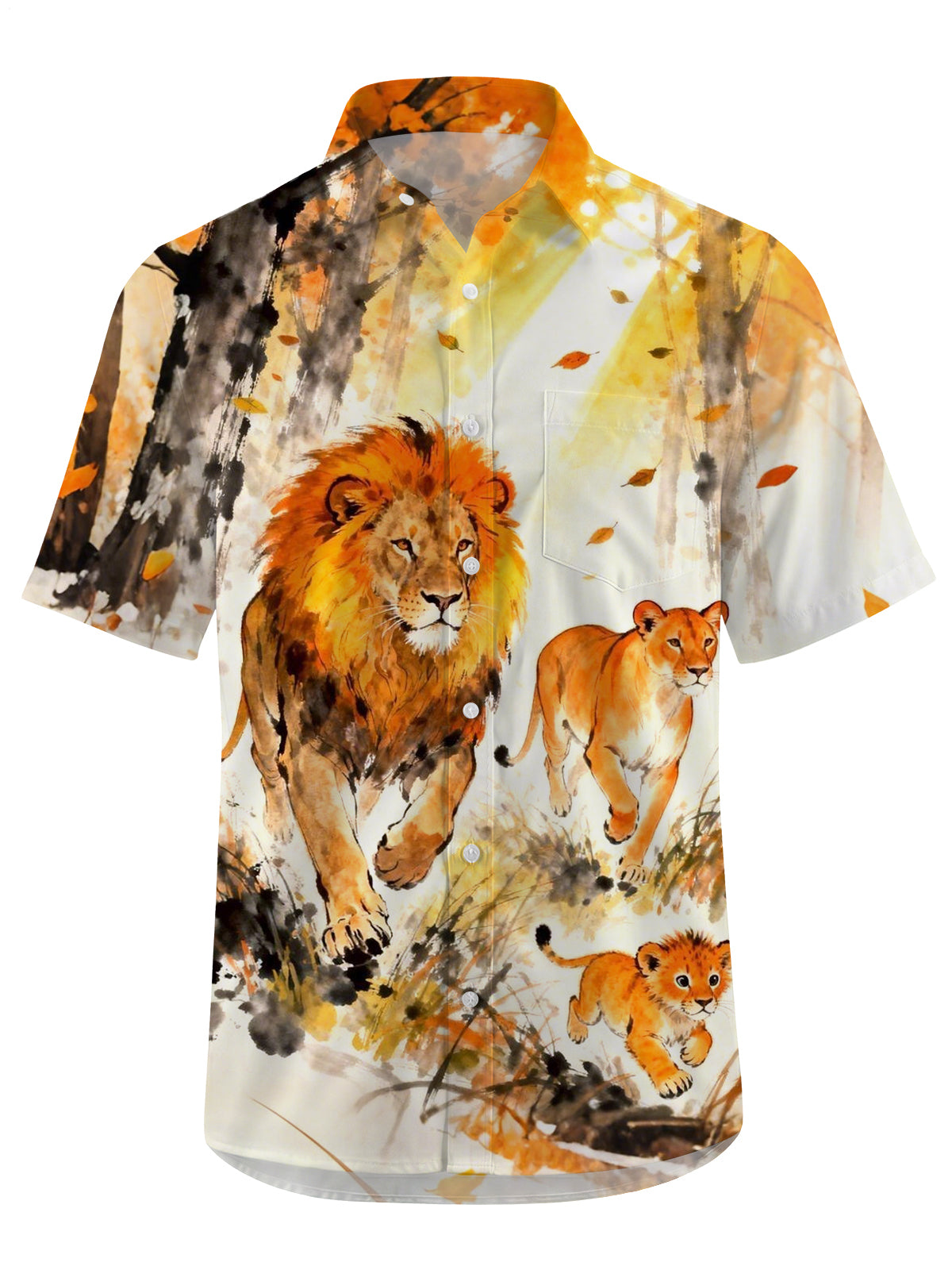 Lion Print Men's Pocket Short Sleeve Shirts