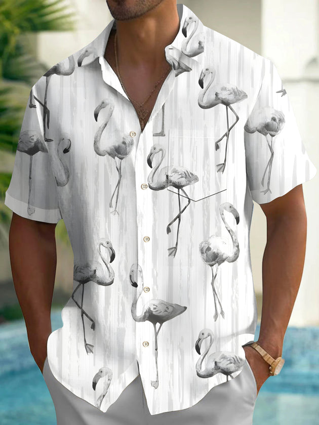 men's flamingo print shirt front view