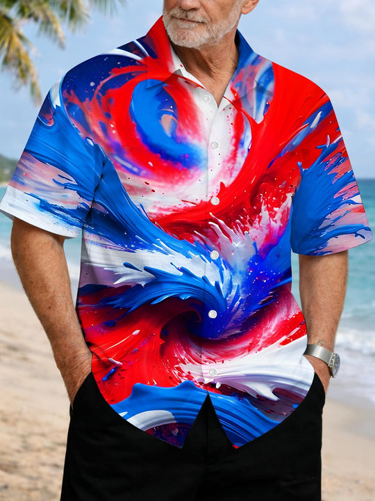 men's blue abstract print shirt front view