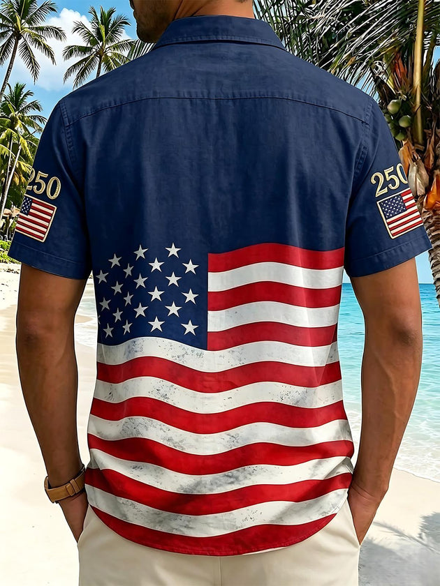 American Flag USA 250th Anniversary 1776-2026 Men's Pocket Short Sleeve Shirts