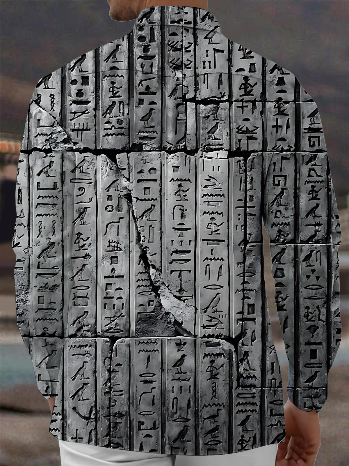 Vintage Engraved Print Men's Pocket Long Sleeve Shirts