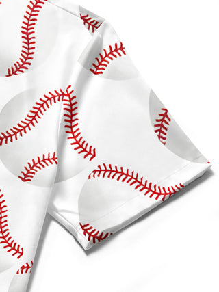 men's baseball print shirt close-up short sleeve