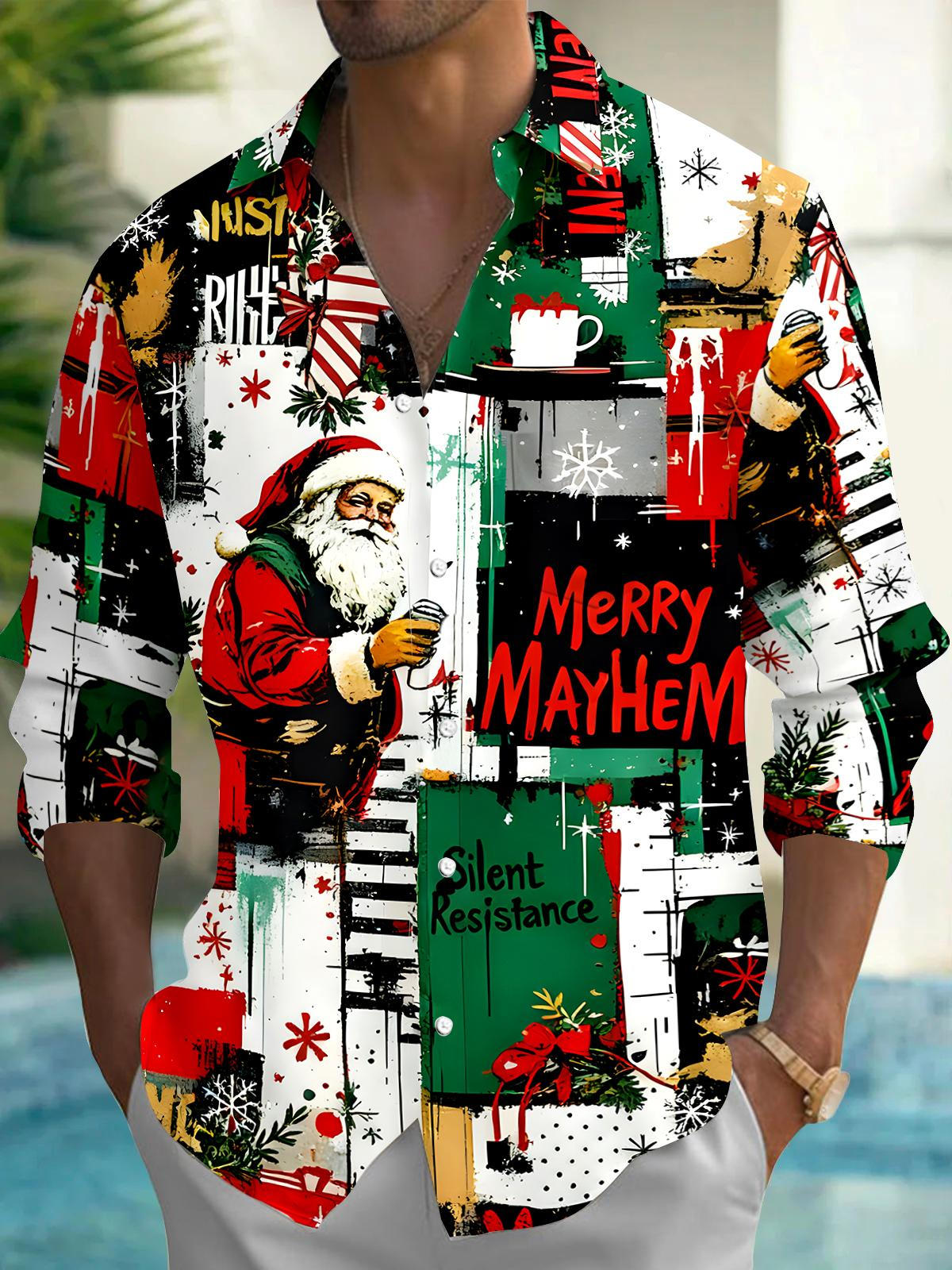 Santa Claus Men's Pocket Long Sleeve Shirts