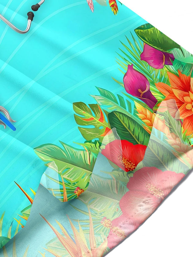 Hawaiian Flower Medical Stethoscope Men's Pocket Short Sleeve Shirts